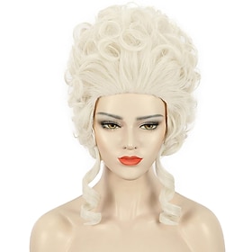 Parrucca Corta Bionda Bianca Riccia Da Donna, Parrucca Coloniale Da Regina, Parrucca Per Costume Da Festa Di Halloween