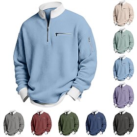 Men's Waffle T-shirt T Shirt Long Sleeve Half Zip Spring Fall Winter Solid Color Traditional / Vintage Casual Color Block Zipper Pocket Outdoor Home Sports O