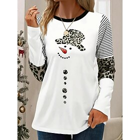 Christmas Women's T Shirt Graphic Snowman Vintage Fashion Stylish Short Sleeve Long Sleeve Crew Neck Regular Tops Daily Weekend Print White Fall Winter