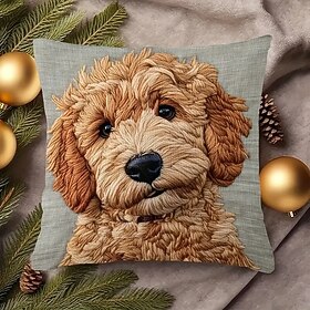 Vintage Style Dog Pillow Cover with 2D Flat Print Digital Artwork Machine Washable Zipper Closure Decorative Cushion Cover for Sofa Living Room Bedroom Accents