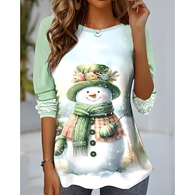 Christmas Women's T Shirt Graphic Vintage Fashion Stylish Long Sleeve Crew Neck Round Neck Regular Tops Daily Weekend Print Light Green Pink Red Blue Orange Fa