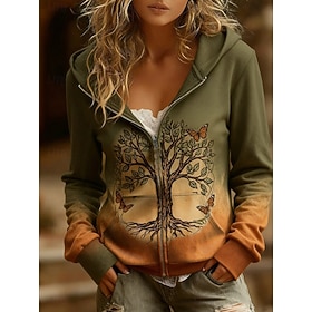Women's Zip Up Hoodies Zipper Print Front Pocket Graphic Geometric Abstract Warm Vintage Casual Long Sleeve Hooded Regular Tops Casual Street Dailywear Blue Li
