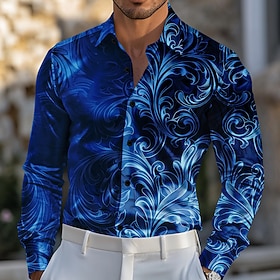 Men's Paisley Floral Print Gradient Color Shirt Satin Shirt Dress Shirt Long Sleeve Vintage Retro Vacation Dailywear Summer Spring Fall Turndown 3D Print Butto