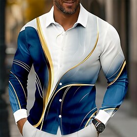Men's Geometric Gradient Waves Shirt Button Up Shirt Long Sleeve Fashion Casual…