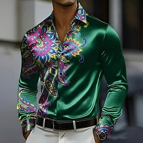Men's Paisley Floral Print Flowers Shirt Satin Shirt Dress Shirt Long Sleeve Vintage Retro Vacation Dailywear Summer Spring Fall Turndown 3D Print Button Up Sh