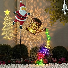 Solar Santa Claus Watering Can Lights Vintage Metal Outdoor Garden Decoration Solar Kettle Light for Patio Path Gifts