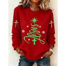 Women's Pullover Sweatshirt Graphic Christmas Casual Long Sleeve Crew Neck Regular Tops Street Casual Holiday Print Black Red Blue Green Spring Fall Winter