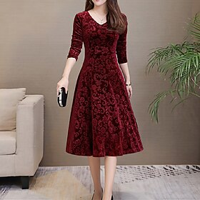 Femmes Robe Midi Robe en Velours Robe de Soirée Robe évasée Robe vert émeraude Élégant Mode Romantique Robe d'Hiver Vacances robe demoiselle d honneur Mince Fl