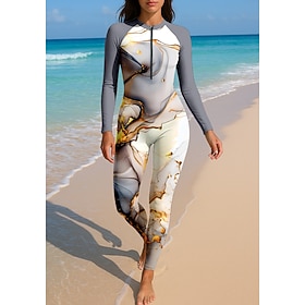 Women's Rash Guard Full Body Swimwear Dive Skin Suit Gradient Front Zip UPF50 Quick Dry High Elasticity Long Sleeve Swimwear Surfing Diving Snorkeling Summer
