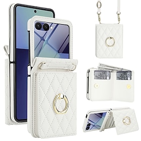 Phone Case For Samsung Galaxy Z Flip 7 Z Flip 6 Z Flip 5 Z Flip 4 Z Flip 3 Flip Cover with Screen Protector Ring Holder Shockproof Retro PU Leather