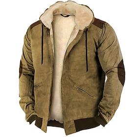 Men's Hoodie Full Zip Hoodie Fleece Hoodie Fleece lined Hoodie Blue Brown Green Khaki Hooded Plain Patchwork Color Block Sports  Outdoor Casual Daily Streetwea