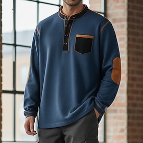 Men's Waffle Henley Shirt Tee Long Sleeve Henley Fall Winter Winter All Seasons Solid Color Plain Fashion Designer Casual Color Block Buttons Casual Daily Out