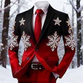 Christmas Men's Snowflake Blazer Jacket Coat Comfortable Breathable Artistic Casual Party Evening Wear Daily Festival 3D Print Buttons Fall  Winter Notch Long