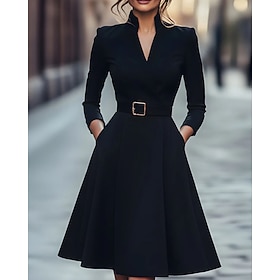 Per donna Mini Abito Abito nero Tubino Elegante Moda Moderno Quotidiano Ufficio Ferie Vestibilità regolare Semplice Manica Lunga Scollo a V Nero Bianco Vino Bl