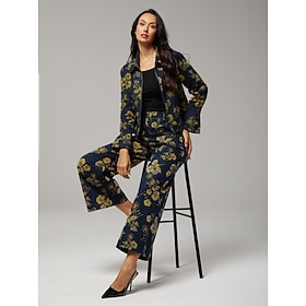 Pantalon droit en jean jaune à imprimé floral pour les vacances: retailer-supplied image