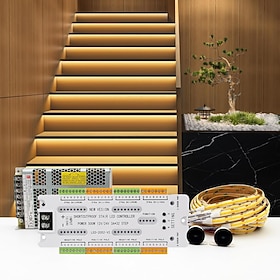 Intelligent bevegelsesutløst LED-trappebelysningssett 10–24 stk. 1,2 m kuttbar COB LED-stripe for innendørs LED-trappelys utstyrt med bryterpluggkabel