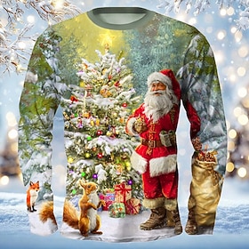 Christmas Men's Santa Claus Funny T Shirt Long Sleeve T shirt 3D Print Crew Neck Shirt Fashion Basic 3D Street Casual Daily Blue White 1 Blue 3# Summer Spring