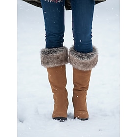 Women's Faux Fur Lined Wedge Boots - Stylish Suede Knee High Boots for Winter and Casual Wear