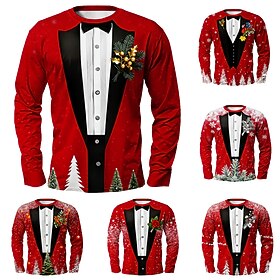Christmas Men's Christmas Costume Tuxedo T Shirt Long Sleeve T shirt 3D Print Crew Neck Shirt Fashion Basic 3D Street Casual Daily Red 4 Red 3 Red 5 Summer Spr