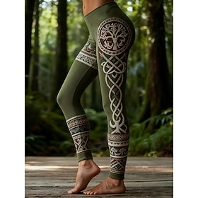Women's Viking Boho Leggings Vacation Vintage Ethnic Style Full Length High Waist Graphic Tree Soft Comfortable Stretchy Formal Outdoor Vacation Red Green Spri