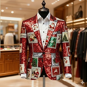 Christmas Men's Santa Claus Blazer Jacket Coat Comfortable Artistic Casual Party Evening Wear Daily Festival 3D Print Buttons Fall Winter Notch Long Sleeve Re