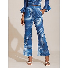 Women's Pants Stretch Fabric Floral Print Chiffon Sheer Panels Flared Leg Elastic Waist Elegant Comfortable Daily…: retailer-supplied image