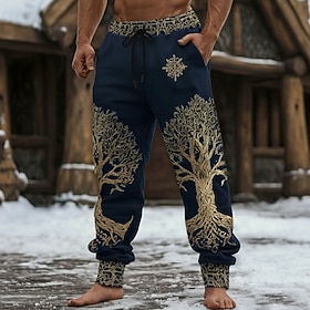 Men's Totem Viking Tree Of Life Sweatpants Joggers Trousers Mid Waist Drawstring Elastic Waist Vintage Retro Outdoor Camping  Hiking Hunting Athletic Sweatpant