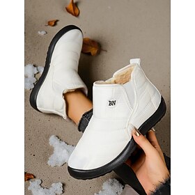 Women's White Winter Ankle Boots - Faux Fur Lined Waterproof Snow Shoes, Warm Lightweight Outdoor Footwear for Daily Winter Outfits