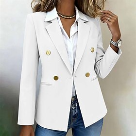 Women's Winter Coat Blazer Warm Comfortable Pocket Buttons Elegant Fashion Daily Classic Solid Color Formal Outdoor Vacation Home Regular Notch Lapel Regular F