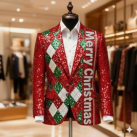 Christmas Men's Graphic Plaid Blazer Jacket Coat Comfortable Artistic Casual Party Evening Wear Daily Festival 3D Print Buttons Fall  Winter Notch Long Sleeve