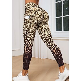 Women's pilates leggings fitness pants Casual leggings Pockets Stamp Duty Patchwork Pilates Gym Gym Workout Pants Tights Leggings Leopard Animal Patterned Leop