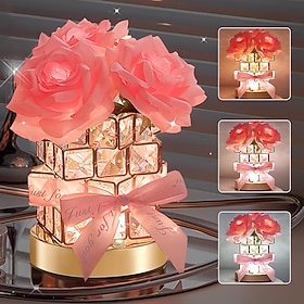 Table Lamp Rechargeable Cordless Touch Crystal Rose ,3 Color Dimming Forever Flowers Night Light, Anniversary Gift for GF Her