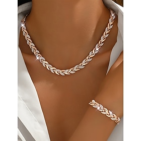 Women's Alloy Zircon Necklace and Bracelet Set – Elegant Gold and Silver Tone, Perfect for Special Occasions and Gift Giving