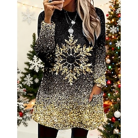 Christmas Women's Pullover Sweatshirt Graphic Snowflake Casual Long Sleeve Crew Neck Crop Tops Street Dailywear Casual Blue Golden Purple Green Fall Winter