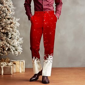 Christmas Men's Snowflake Gradient Color Trousers Dress Pants Suit Pants Mid Waist Casual Outdoor Holiday Straight Leg Pants with Pockets Fall Winter 3D Print