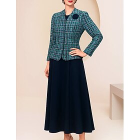 Two Piece A-Line Sheath Column Ankle Length Party Dress Cocktail Dress Wedding Guest Dress Mother of the Bride Dress Long Sleeve V Neck Elegant Vintage Party F