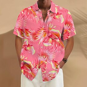 Men's Coconut Tree Tropical Flowers Palm Leaf Summer Hawaiian Shirt Button Up Shirt Aloha Shirt Short Sleeve Hawaiian Holiday Beach Wear Summer Spring Turndown