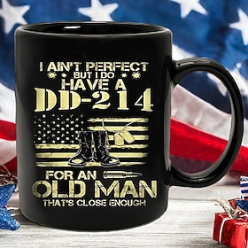 DD-214 Veteran Gift Mug - I Ain't Perfect But I Do Have A DD-214 For An Old Man That's Close Enough with American Flag  Military Boots Design