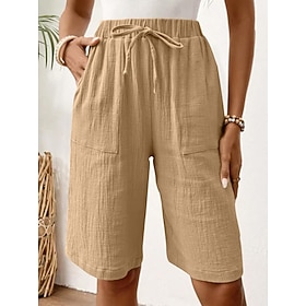 Women's Capri Pants Shorts Summer Shorts Beach Shorts Vacation Fashion Streetwear Knee Length High Waist Plain Drawstring Pocket Elastic Waistband Comfort Quic