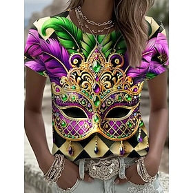Carnival Women's T Shirt Graphic Vintage Fashion Stylish Short Sleeve Long Sleeve Crew Neck Regular Tops Daily Print Black Purple Summer Spring