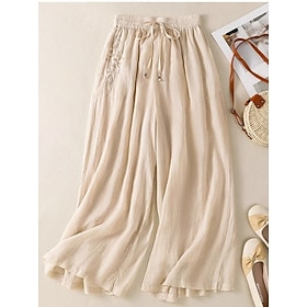Women's Trousers Summer Pants Beach Pants Vacation Basic Casual Full Length High Waist Floral Pocket Elastic Waistband Comfort Soft Comfortable Stretchy Beach