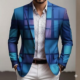 Men's Color Block Geometic Blazer Jacket Coat Comfortable Breathable Artistic Casual Daily Party Evening Wear Causal Pocket 3D Print Buttons All Seasons Notch