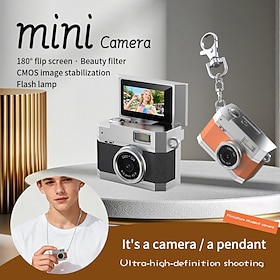 New Thumb-Sized Flip Screen Mini Camera Retro Digital Camera Mini with Lanyard 180 Flip Screen Video Mode Multi-Style Beauty Filters