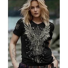 Women's Boho Viking T Shirt Graphic Letter Vintage Stylish Classic Short Sleeve Crew Neck Round Neck Regular Tops Daily Print Black Summer Spring Fall Winter