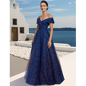 A-Line Floor Length Formal Dresses Evening Gown Quinceanera Dresses Elegant Party Sleeveless Off Shoulder Evening Party Wedding with Glitter Sequin Slit