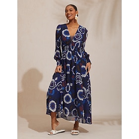 Chiffon Floral Composite Print Elegant Maxi Dress Banquet Vacation