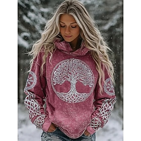 Women's Viking Pullover Hoodie Sweatshirt Graphic Animal Tie Dye Elegant Punk Vintage Long Sleeve Hooded Regular Tops Home Street Spring Fall Winter