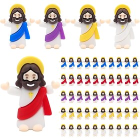 50/100pcs Little Jesus Figures, Mini Jesus Figurines in Bulk Easter Gift Tiny Statues for Easter Egg Stuffers Multicolor Tiny Jesus Figures, Miniature Figurine
