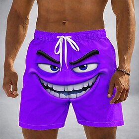 Herre 3D Print 3D-tegneseriefigur Smilefjes Badeshorts Surfeshorts Medium Midje Morsom Hawaiisk Strandferie Sidelommer Mesh fôr Elastisk snøring i mid