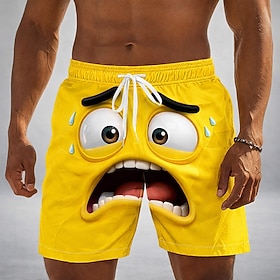 Per uomo Illusione ottica Fantasia Cartone 3D Faccia Sorridente Costumi da bagno Pantaloncini da mare Pantaloncini da Surf Misura del girovita medio D